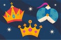 Flat reyes magos crowns set Vector illustration.