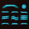 Flat ribbons vector set in blue colors