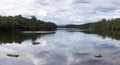 Flat river with stones and clouds reflection in the water, Venez