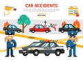 Flat Road Accident Icons Set