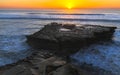 Flat Rock and Pacific Ocean Sunset Torrey Pines State Beach San Diego California Royalty Free Stock Photo