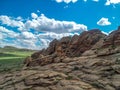 Flat Rock Formation with Sacred Ovoos Royalty Free Stock Photo