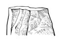 Flat rock. Piece of cliff. In style of contour engraving. Outline sketch. Hand drawing is isolated on white background