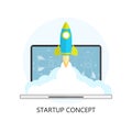 Flat rocket icon. Startup concept. Project development. Modern l