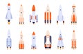 Flat rocket. Space rockets, spaceship start up or idea launch. Isolated shuttle on start, cartoon business development Royalty Free Stock Photo