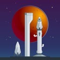 Flat Rocket And Spaceship Concept