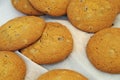 Flat round cookies on display