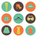 flat round fashion icons set of nine elements