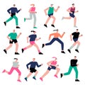 Flat running athletes characters. Isolated people run, active lifestyle. Training sprint, runners outdoor actions