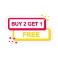 Flat sale tag banner with Buy 2 Get 1 Free speech bubble. Banner for business, marketing and advertising on white Royalty Free Stock Photo