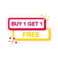 Flat sale tag banner with Buy 1 Get 1 Free speech bubble. Banner for business, marketing and advertising on white Royalty Free Stock Photo