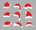Flat santa hats. Christmas elements for your festive design. Vector