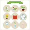 Flat School Biology and Science Icons Set Royalty Free Stock Photo