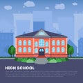 Flat school building in big city Royalty Free Stock Photo