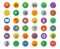 Flat School Icons on Circles with Shadow. Vector