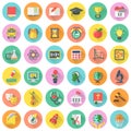Flat school subjects icons with long shadows Royalty Free Stock Photo