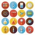 Flat Science and Education Circle Icons Set with long Shadow Royalty Free Stock Photo