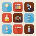 Flat Science and Education Squared App Icons Set Royalty Free Stock Photo