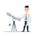 Flat scientist telescope illustration. Astr