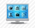 Flat screen monitor with business icons Royalty Free Stock Photo