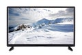 Flat-screen TV with high resolution and winter landscape on it Royalty Free Stock Photo