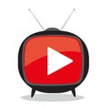 Flat screen tv vector illustration. Live stream icon with play button. Television box for news and show translation. Royalty Free Stock Photo