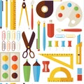 Flat Seamless Pattern Back to School Objects and Office Instruments Royalty Free Stock Photo