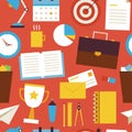 Flat Seamless Pattern Business and Office Objects over Red Royalty Free Stock Photo