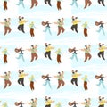 Flat Seamless Pattern Cartoon Happy Craft Family