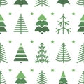 Flat seamless pattern with Christmas trees. Holidays background. Abstract  line art drawing woods. Vector Holidays illustration Royalty Free Stock Photo