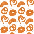 Flat seamless pattern with crispy fresh pastries