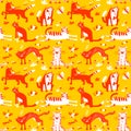 Flat seamless pattern with funny cats. Vector background in chil Royalty Free Stock Photo