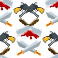 Flat seamless pattern weapons vector format knife rmy graphic gun war symbols illustration background.