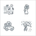 Flat season line icons. linear set. quality vector line set such as rainy day, travel, clothing