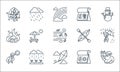 Flat season line icons. linear set. quality vector line set such as santa claus, kite, summer, summer, plants, bonfire, kayak,