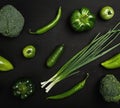 Flat series of assorted green vegetables. Food concept, healthy food with many vitamins