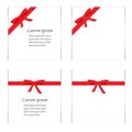 Flat set of cards with red gift bows with ribbons and text. Vector illustration. Royalty Free Stock Photo