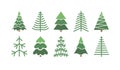 Flat set of Christmas trees. Holidays background. Abstract  line art drawing woods. Vector Holidays illustration Royalty Free Stock Photo