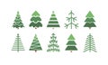Flat set of Christmas trees. Holidays background. Abstract  line art drawing woods. Vector Holidays illustration Royalty Free Stock Photo