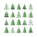 Flat set of Christmas trees. Holidays background. Abstract  line art drawing woods. Vector Holidays illustration Royalty Free Stock Photo