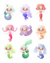 Flat Set of cute mermaids girls isolated on white background