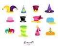 Flat set of hats for carnival