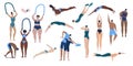 Flat set of icons with people swimming diving and training in pool isolated on white background vector Royalty Free Stock Photo