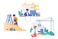 Flat set with programmer, builder and architect professions. Royalty Free Stock Photo