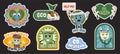 Flat set stickers of save the planet in trendy groovy style