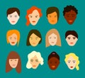 Flat set of twelve different women. Simple design
