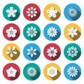 Flat shadow flower icons set.