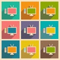 Flat with shadow icon and mobile applacation tv Royalty Free Stock Photo