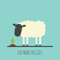 Flat sheep with sprout. Flat sheep icon. Eat more veggies. Vector illustration
