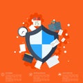 Flat shield icon. Data protection concept. Social network security. Royalty Free Stock Photo